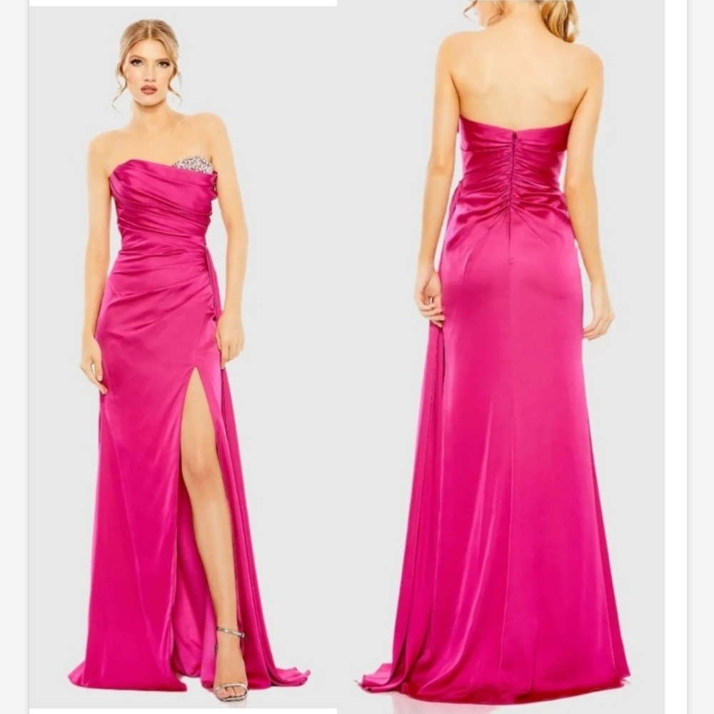 NWT Mac Duggal Pink Strapless Embellished Sweetheart Neckline Satin Gown Sz 6